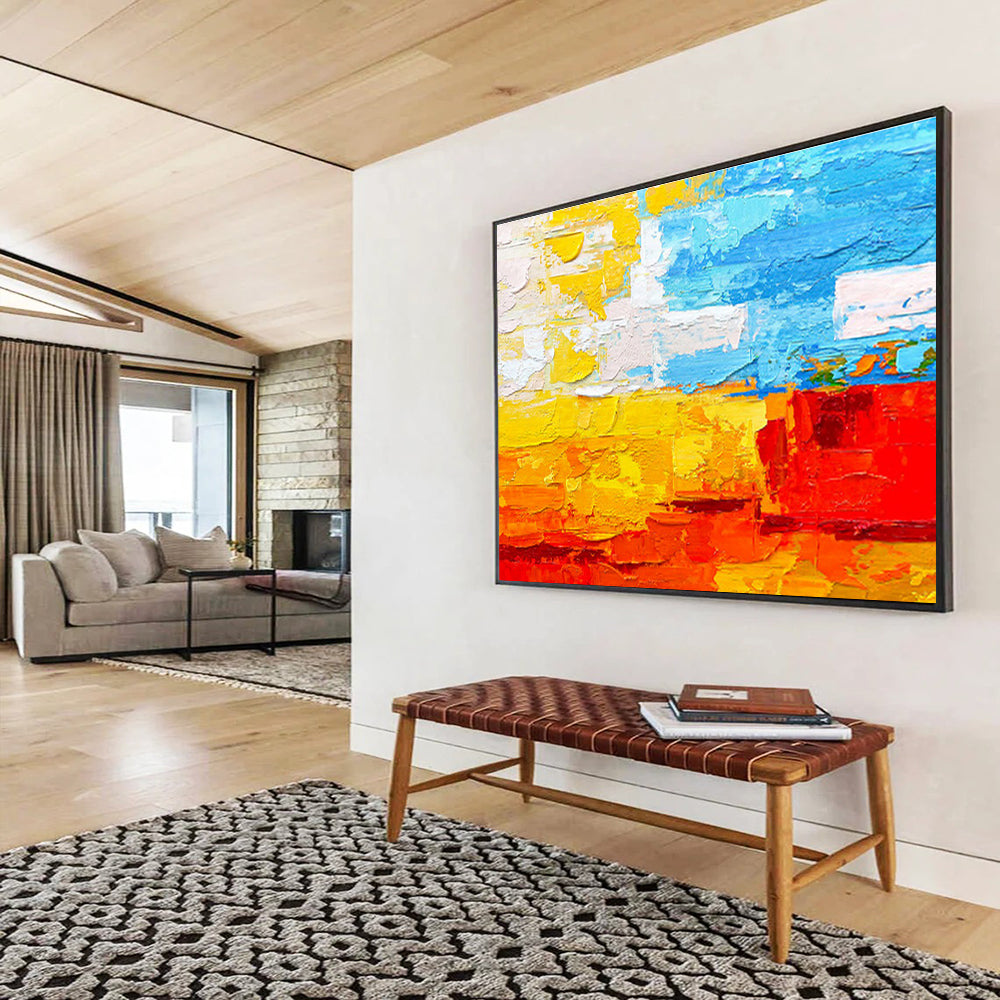 Bright Color Block Abstract Vibrant Layered Abstract Painting On Canvas DKH270