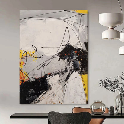 “Dynamic Black - White - Color Abstraction” - Abstract Expressionist Painting On Canvas DTP054