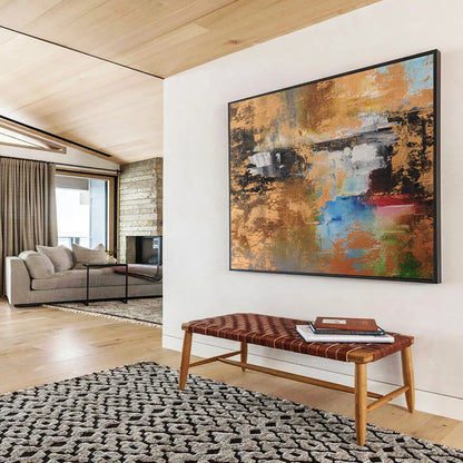 “Gilded Abstract Fusion - Gold, Blues, Reds, and Greens” Painting On Canvas DKH019
