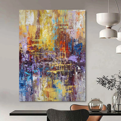 “Golden - Hued Urban Abstract” ，Abstract Cityscape Acrylic Painting CT0924