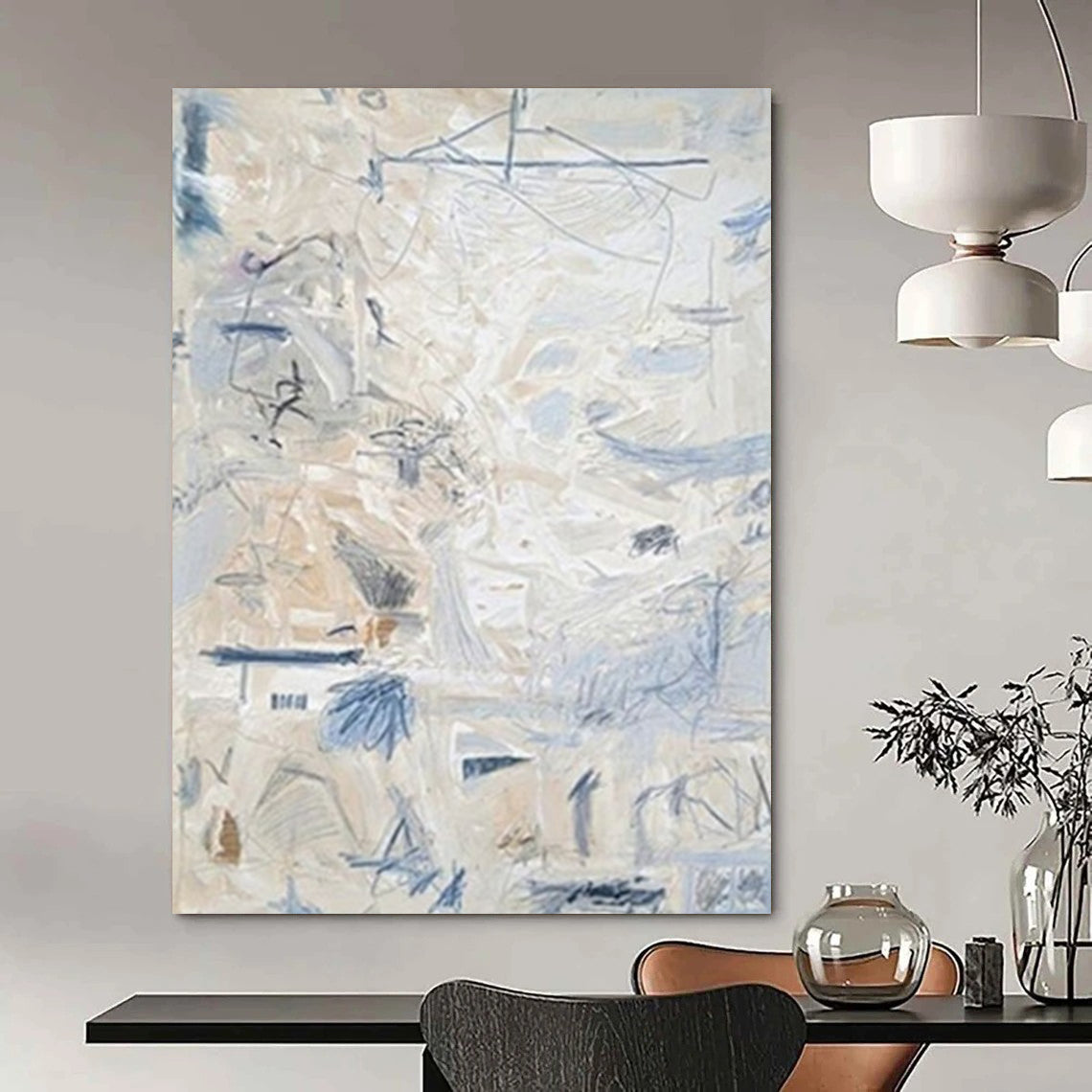 “Blue - Beige Abstract Layers” - Abstract Expressionist Painting On Canvas DTP144