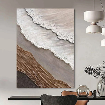 “White, Brown, Gray Textured Coast ‘Eroded Elegance’” - Mixed - Media Beach Painting On Canvas DTP344