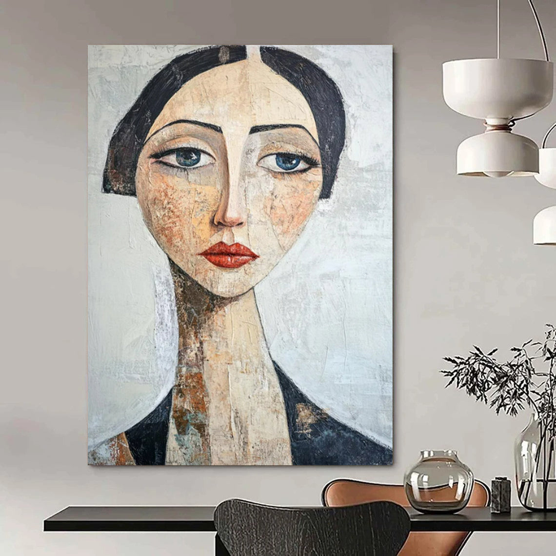 “Vintage Portrait” - Earth - toned Abstract Portrait Painting On Canvas CT2218