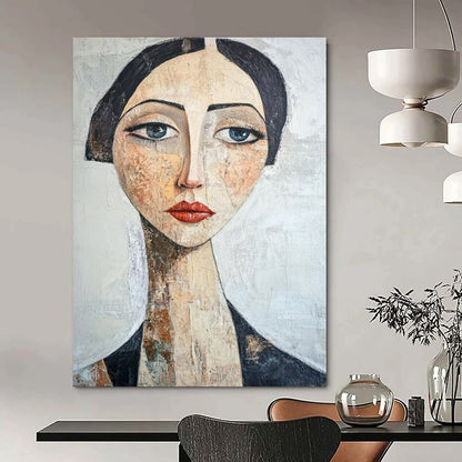 “Vintage Portrait” - Earth - toned Abstract Portrait Painting On Canvas CT2218