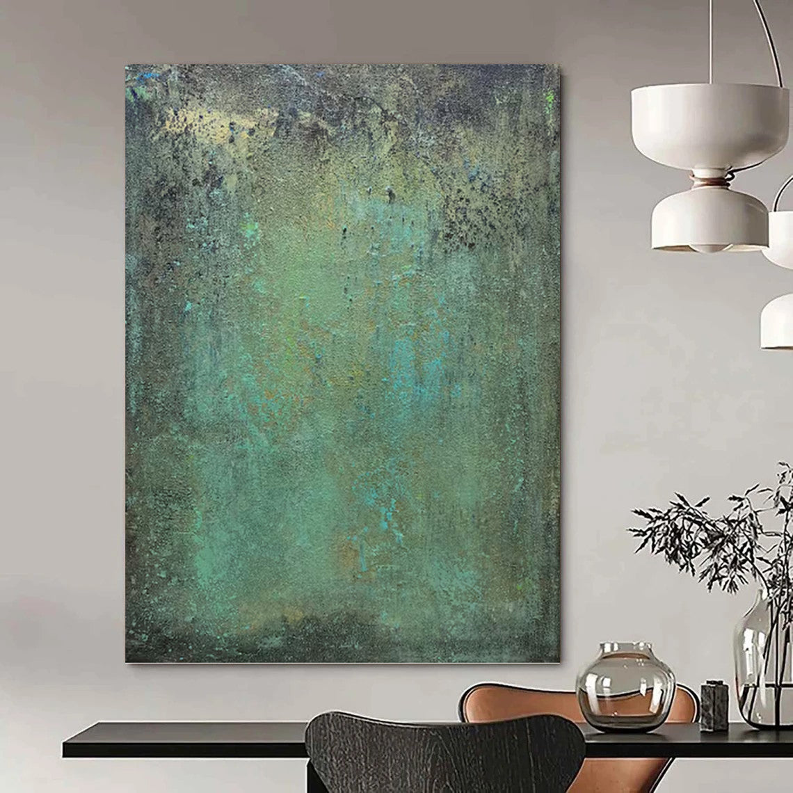 “Verdant Patina” - Green, Teal & Brown Abstract Textured Painting On Canvas DKH1192