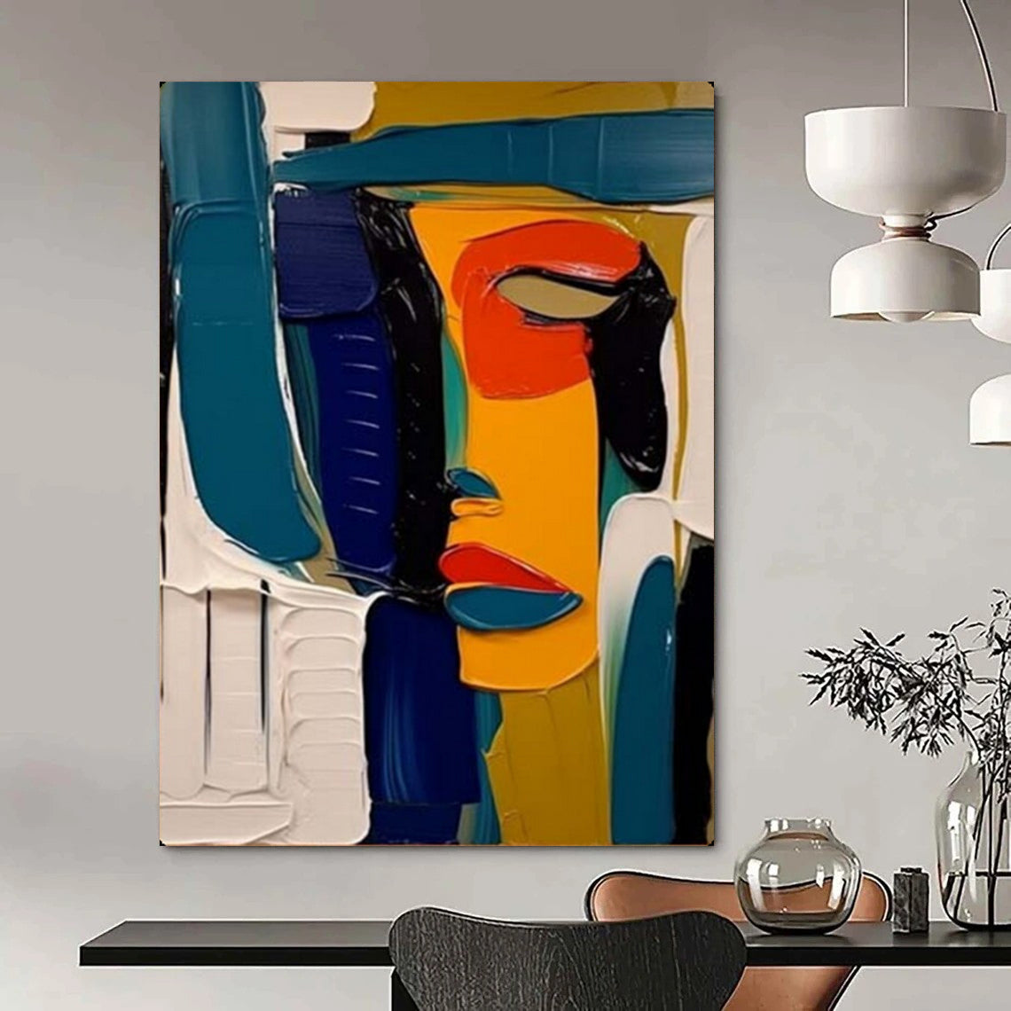 “Color - Blocked Abstract Face” – Cubist - Inspired Oil Painting On Canvas CT2125