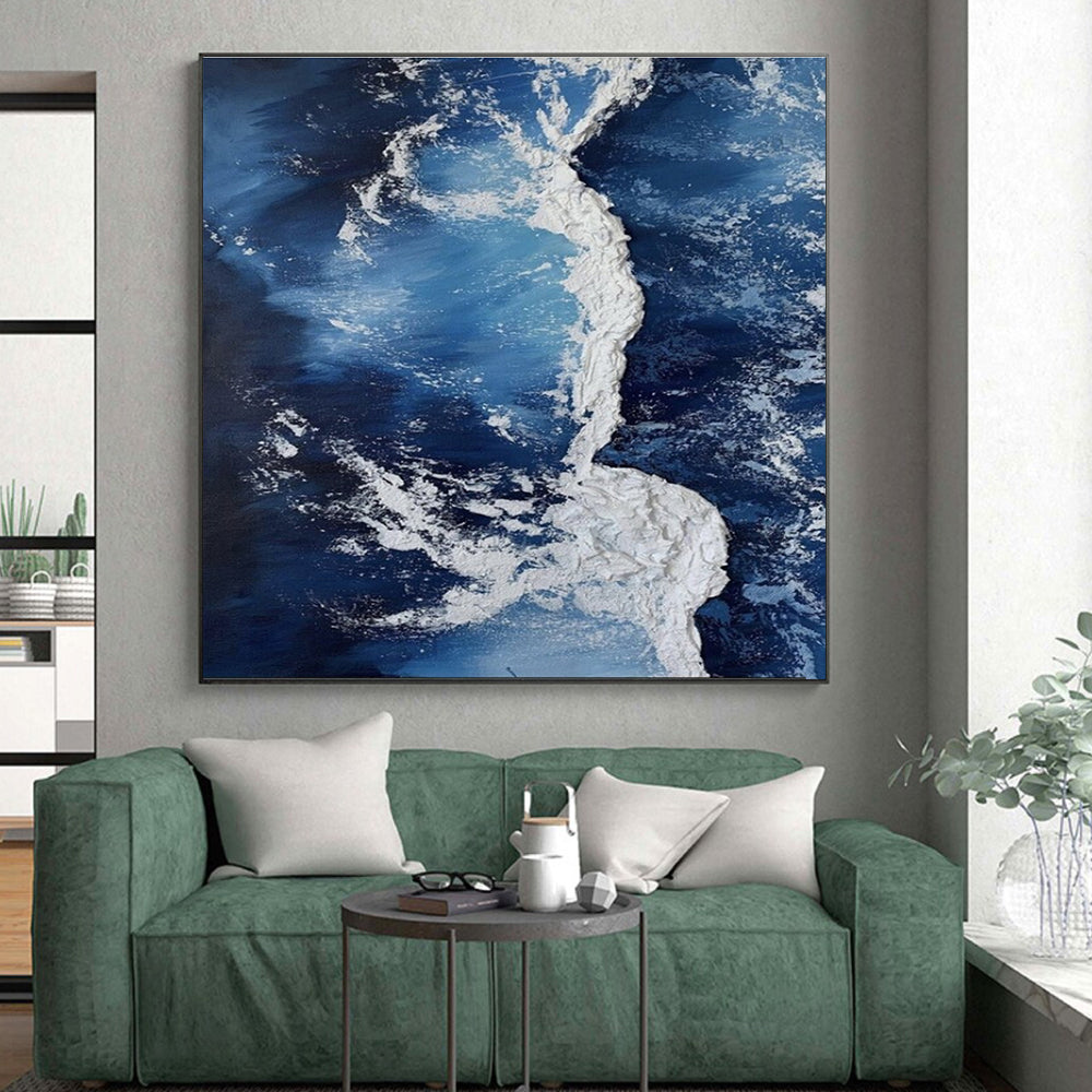 “Dynamic Blue and White Waves”，Abstract Impasto Style CT0669