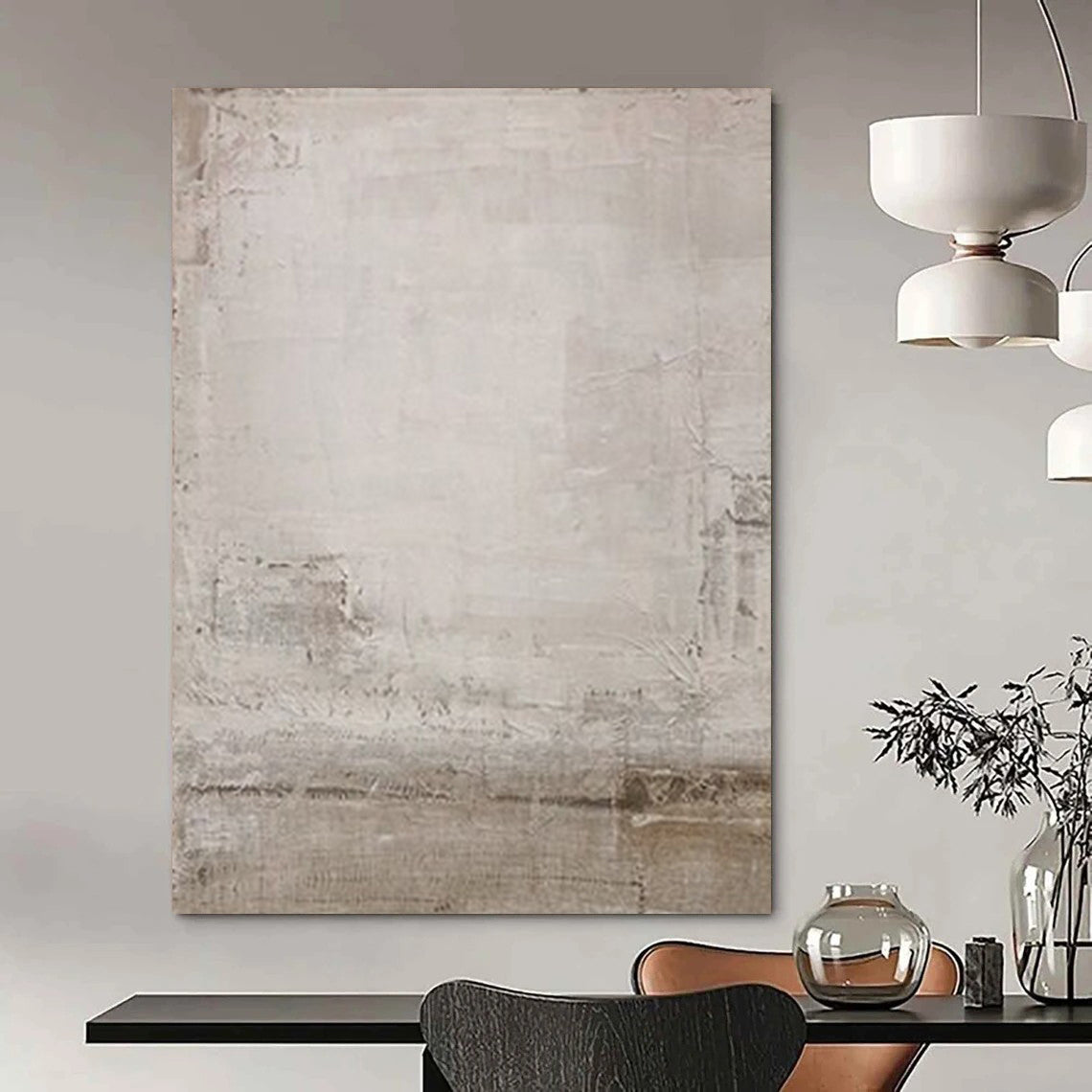 “Light Gray & Brown Textured Simplicity” – Abstract Minimalist Art CT0979
