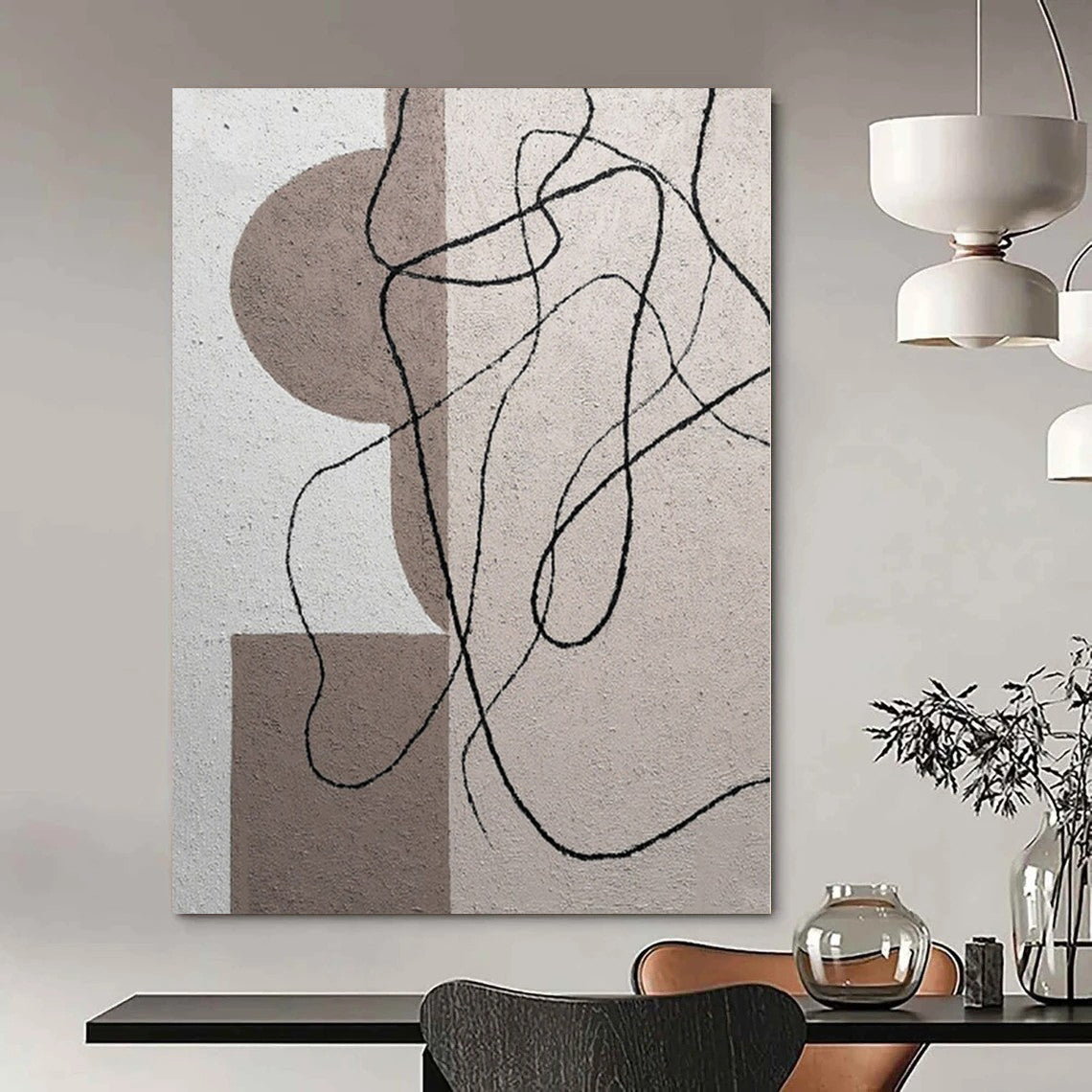 “Neutral Geometric with Curved Lines” – Abstract Geometric Painting CT1087