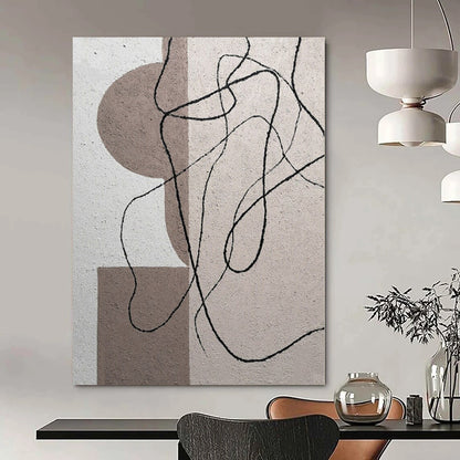 “Neutral Geometric with Curved Lines” – Abstract Geometric Painting CT1087