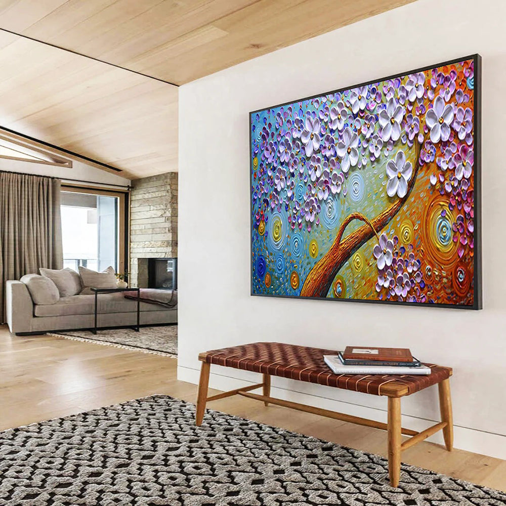 Textured Flower Tree with Swirls - Impasto Fantasy Painting On Canvas DLZ217