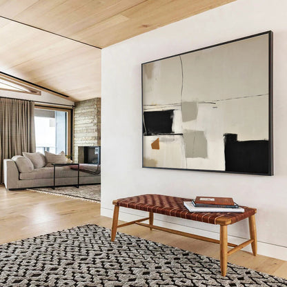 Neutral Abstract Geometric Lines Painting On Canvas DKH248