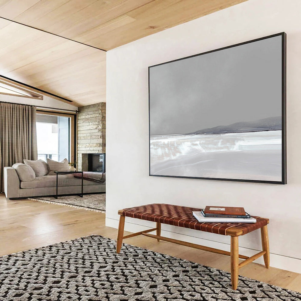 “Serene Gray and White Horizon” Abstract Landscape Painting On Canvas DLZ137