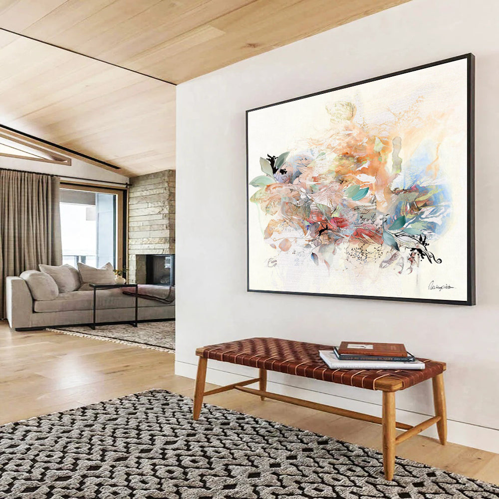 “Mixed - Media Floral Collage” Mixed - Media Art On Canvas DKH532