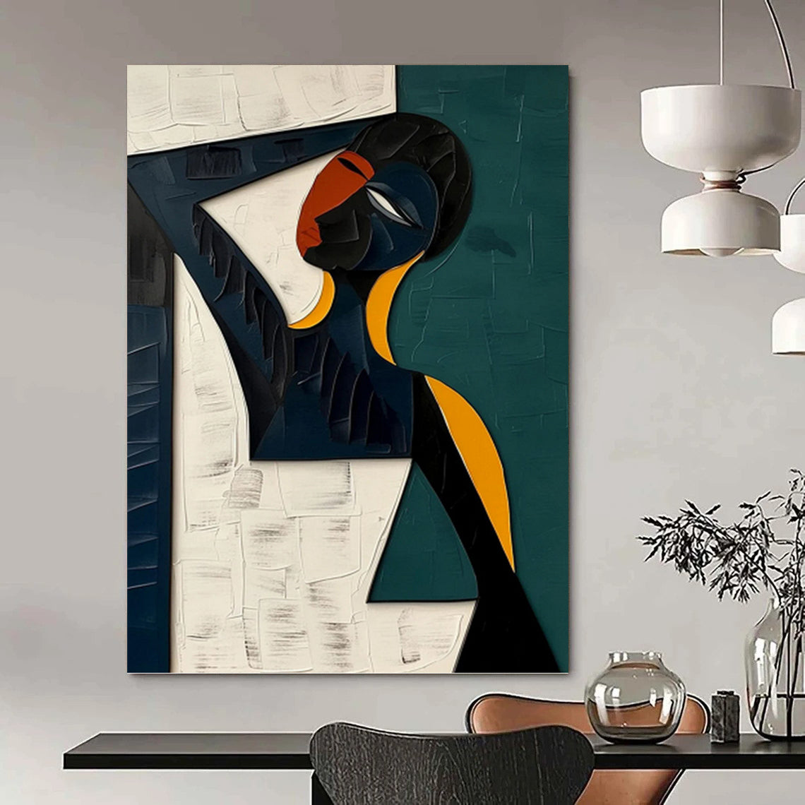 Cubist - Style Figure in Bold Colors - Figurative Painting On Canvas DKH1466