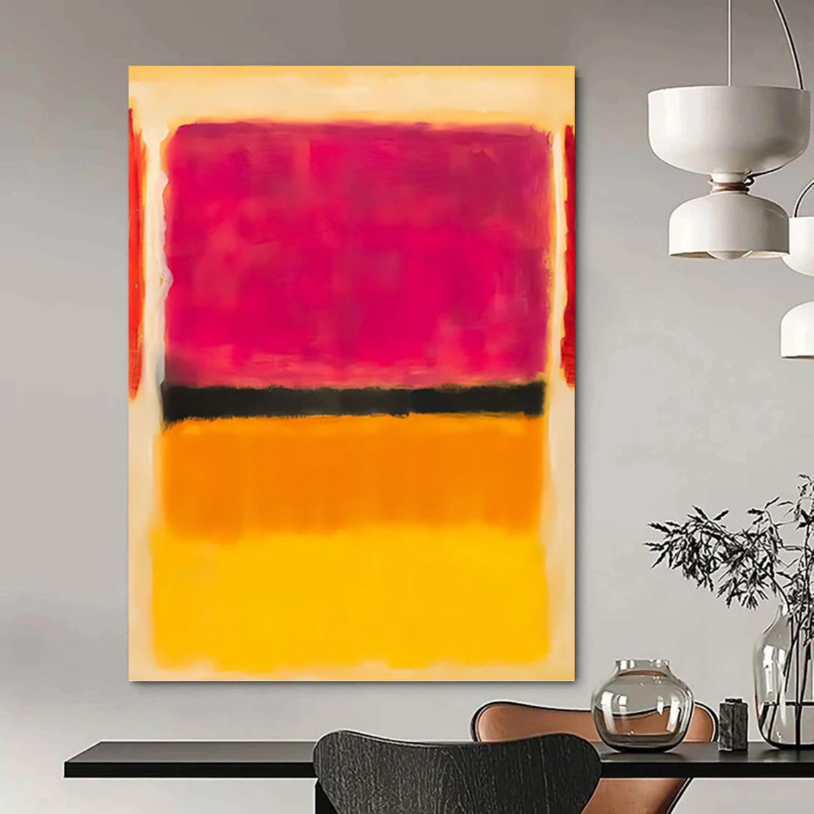 “Pink, Black, Orange & Yellow Color Layers” - Abstract Layered Painting On Canvas DKH1609