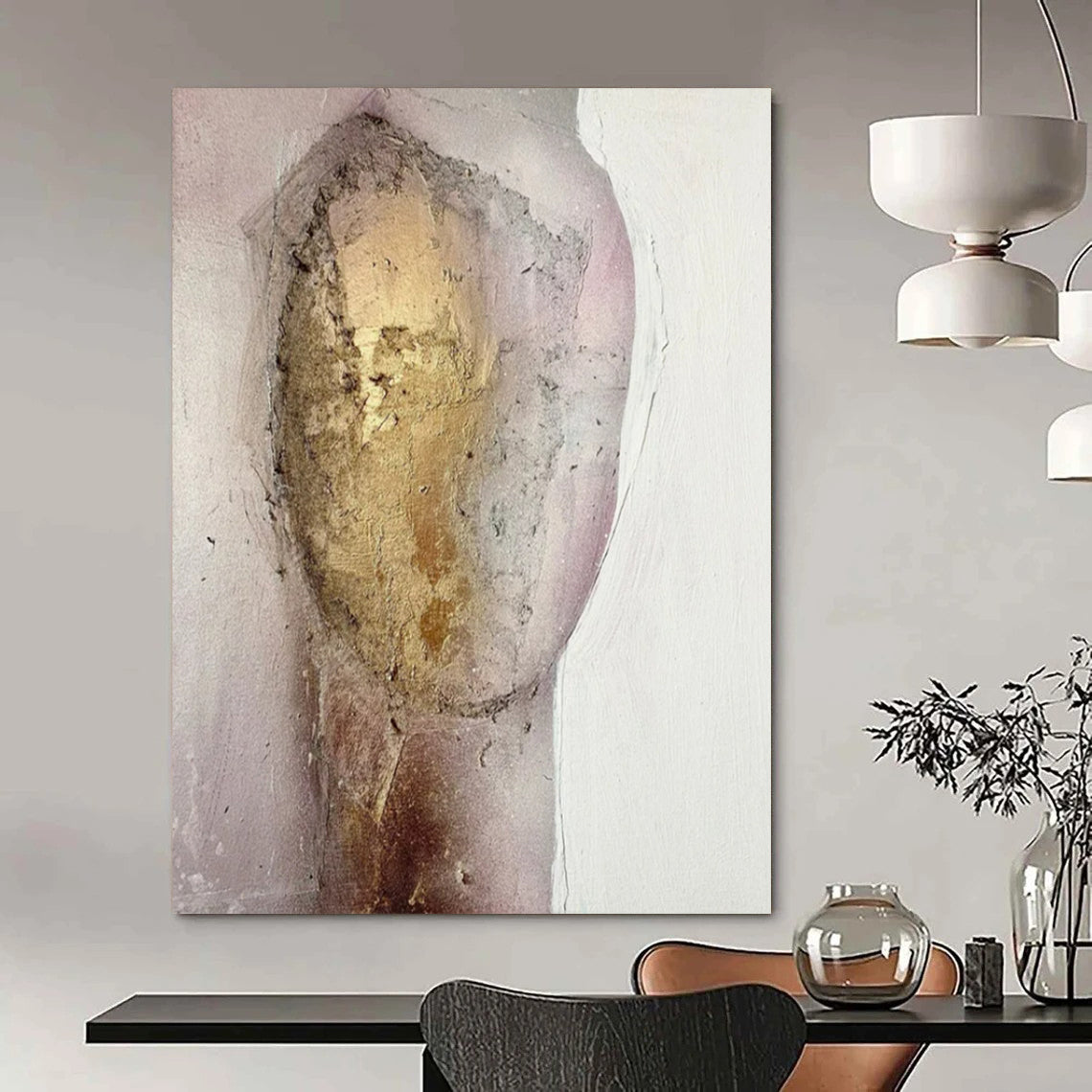 “Textured Portrait” - Gold & Pink Abstract Portrait Painting On Canvas CT2222