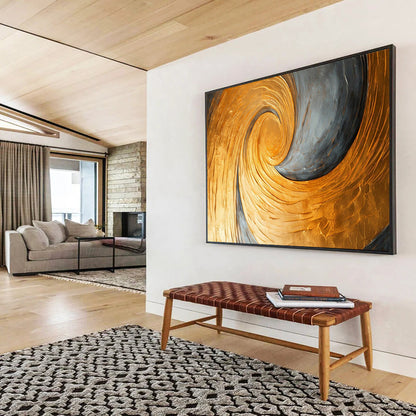 Golden and Gray Swirl - Abstract Textured Painting On Canvas DLZ176