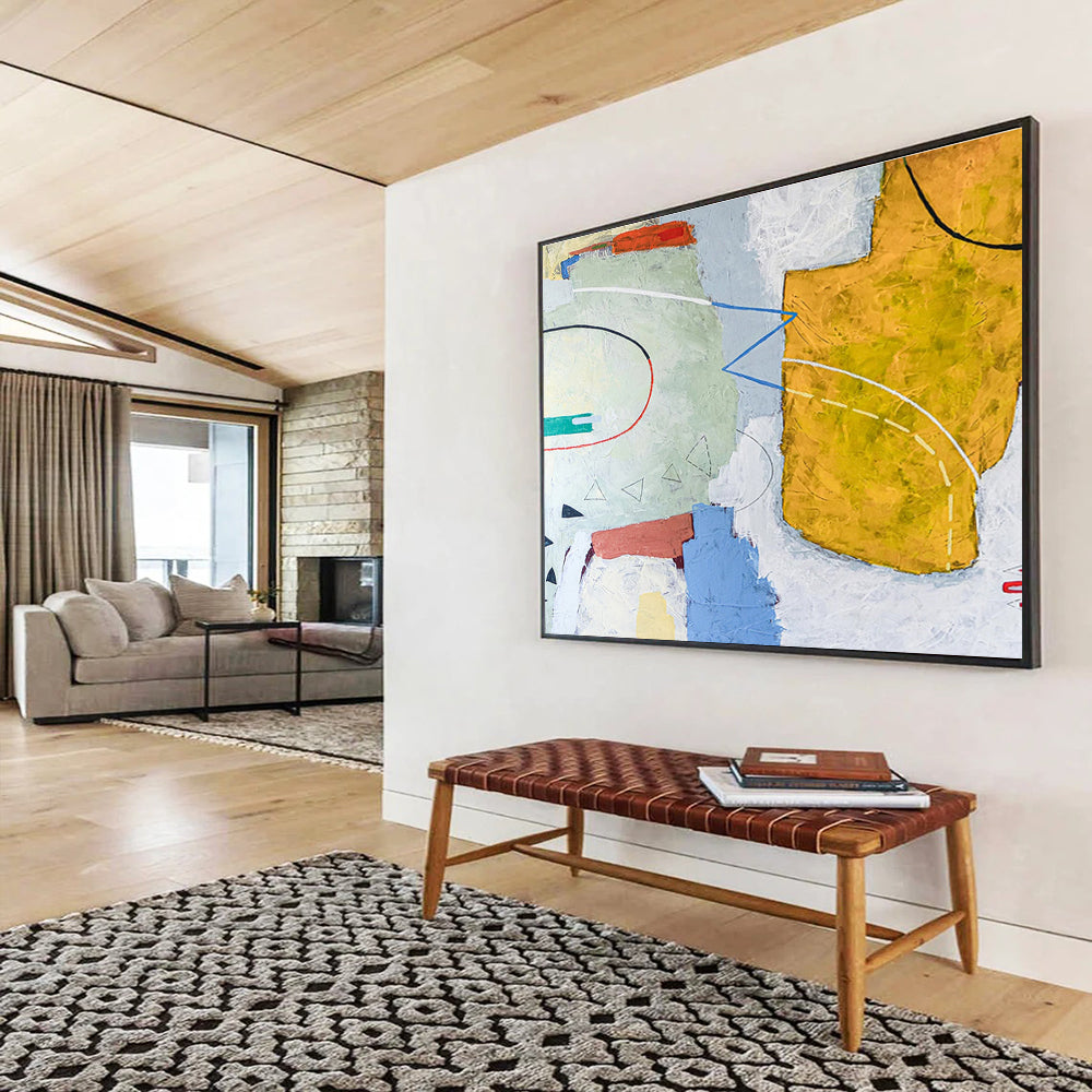 “Soft Geometric Collage” Abstract Mixed - Media Painting On Canvas DKH559