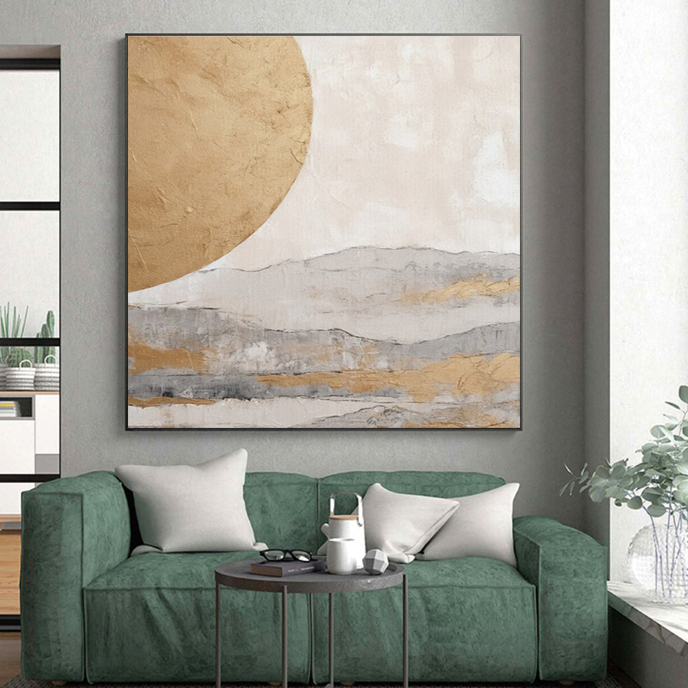Gold, Gray & White Landscape, “Ethereal Horizons” - Textured Abstract Landscape Acrylic Painting CT0745