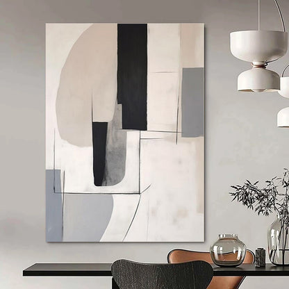 Light Grey Geometric Lines - Abstract Line Acrylic Painting CT1375