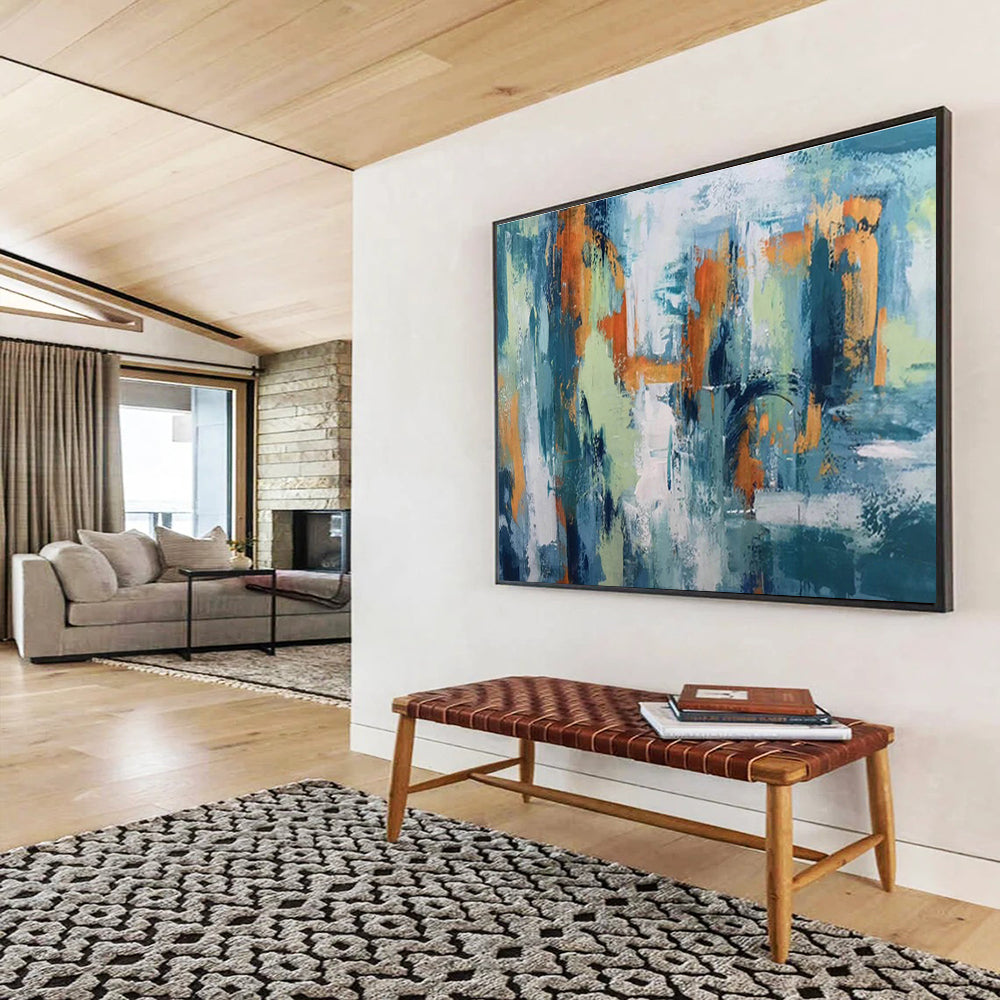 Abstract Cityscape in Teal and Orange Painting On Canvas DKH295