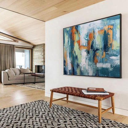 Abstract Cityscape in Teal and Orange Painting On Canvas DKH295