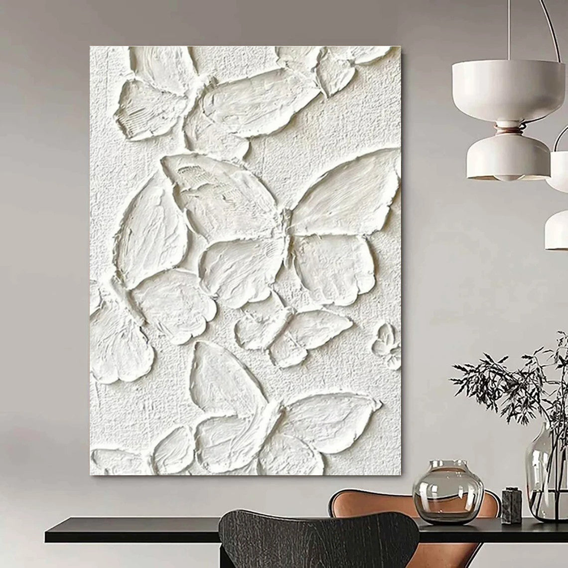 White Textured Butterflies on White - "Whimsical Wings" - 3D Textured Painting CT1468