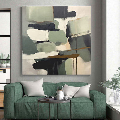 Muted Green, Gray & Black Shapes, “Nature’s Palette” - Abstract Expressionist Acrylic Painting CT0748