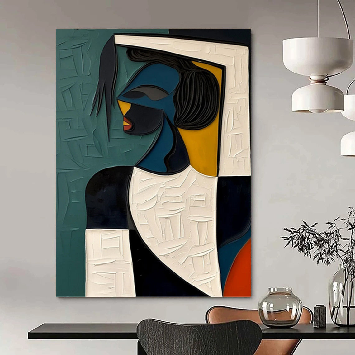 Geometric Figurative Art in Vibrant Hues - Figurative Painting On Canvas DKH1467