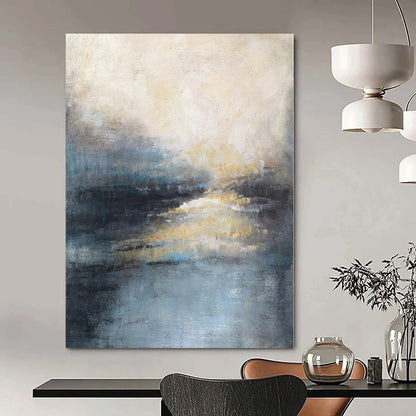 “Blue - Gray - Gold Abstract Waterscape” – Abstract Landscape Painting CT1155