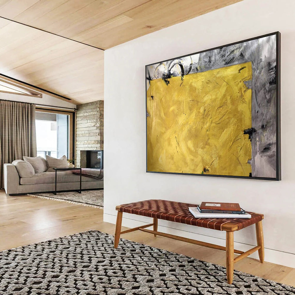 “Bold Yellow and Gray Abstract” Modern Abstract Painting On Canvas DLZ153