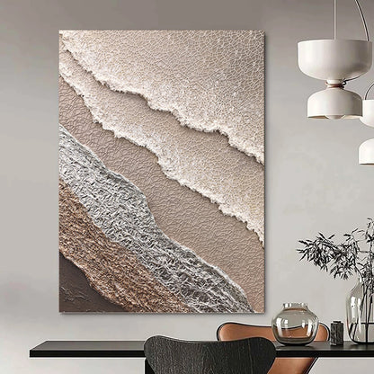 “Beige, White & Silver Textured Layered Abstract” Painting On Canvas DKH0988