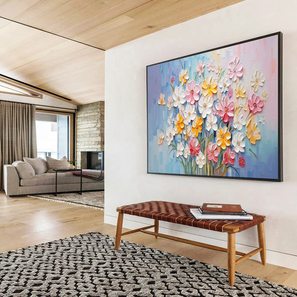 Pastel Flower Bouquet - Impasto Floral Painting On Canvas DLZ210