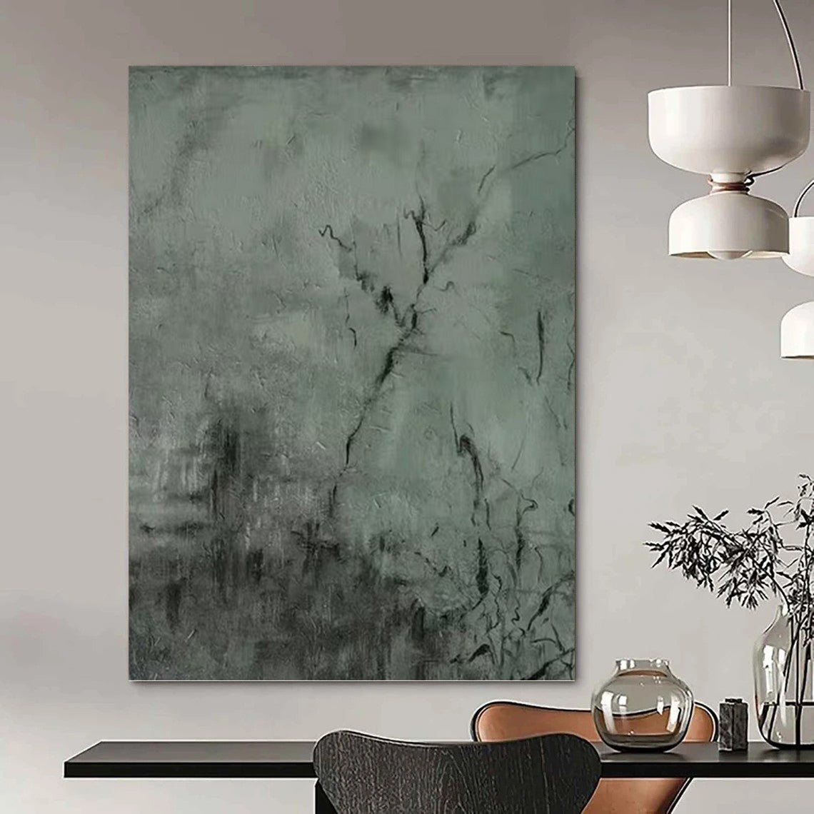 “Gray Textured Abstract” - Gray & Black Textured Abstract Painting On Canvas DKH1205