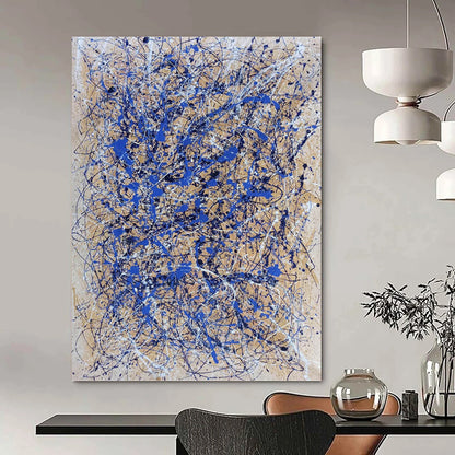 “Blue Drip Chaos” - Blue & White Abstract Drip Painting On Canvas DKH1580