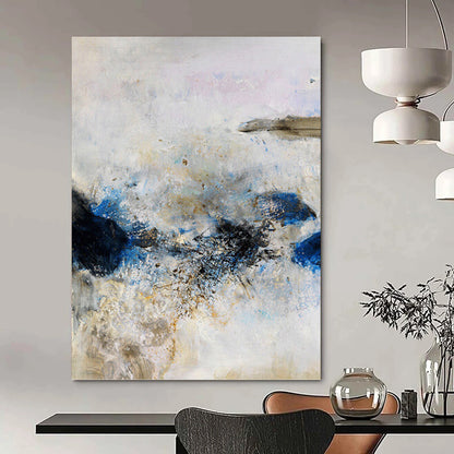 “Soft Storm” - Blue, Gray & Gold Abstract Impasto Painting On Canvas DKH1521