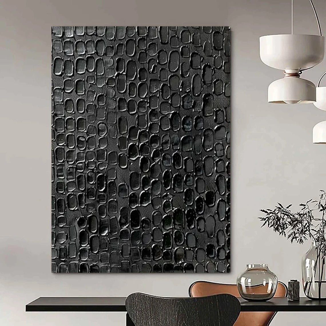 “Textured Black Patterned Abstract” - Abstract Painting On Canvas CT2361