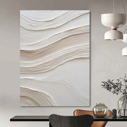 “Textured White & Beige Waves” - White & Beige Minimalist Textured Painting On Canvas DKH1024