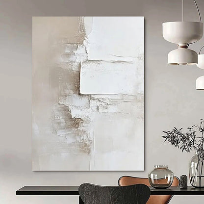 “White & Beige Layered Plaster Abstract” Painting On Canvas DKH0978