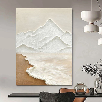 “Textured Mountain - White, Beige 3D Landscape” Painting On Canvas DTP273