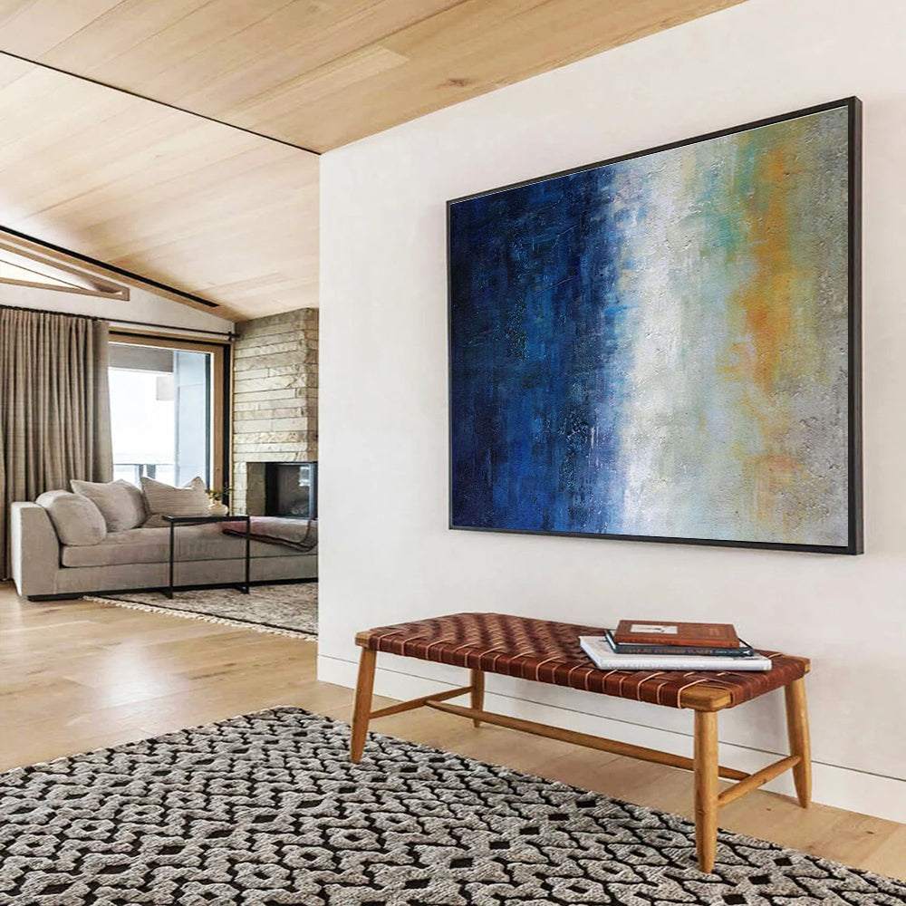 “Blue and Orange Gradient Abstract” - Evocative Abstract Painting On Canvas DKH854