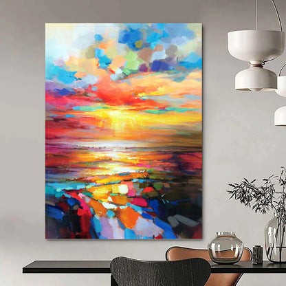 “Vibrant Sunset Seascape” - Impressionistic Landscape Painting On Canvas DKH1064