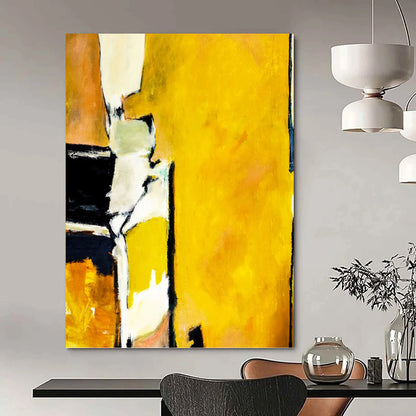 “Yellow - Focused Abstract with Black and White Contrasts” - Bold Abstract Painting On Canvas DKH1101