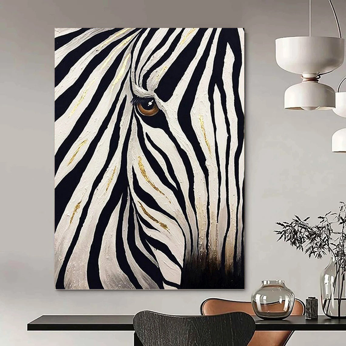 Zebra with Golden Accents - Wildlife Painting On Canvas DKH1446