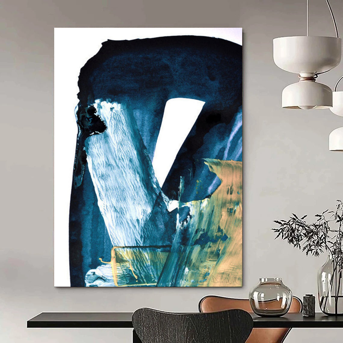 “Deep Blue - White - Gold Abstract” - Abstract Ink - Inspired Painting On Canvas DTP190