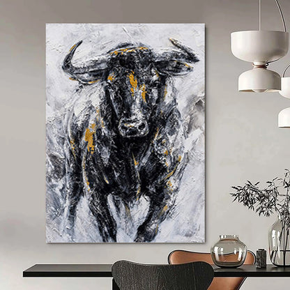 Textured Bull with Gold Highlights - Wildlife Painting On Canvas DKH1455