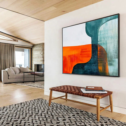 Orange Teal and Blue Shapes Vibrant Geometric Abstract Painting On Canvas DKH265