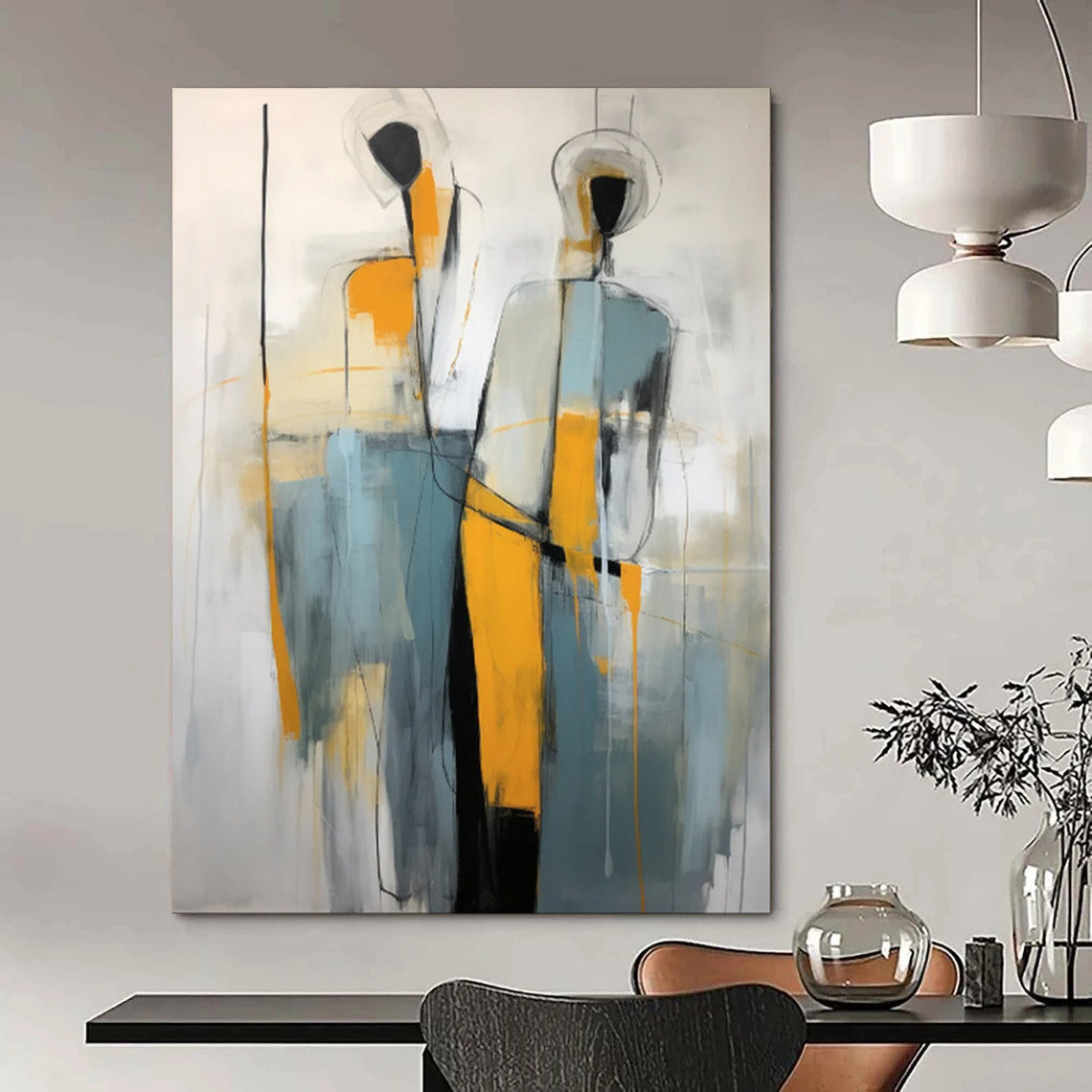 “Silhouette Duet: Abstract Figures in Color” - Modernist Figurative Acrylic on Canvas CT1880