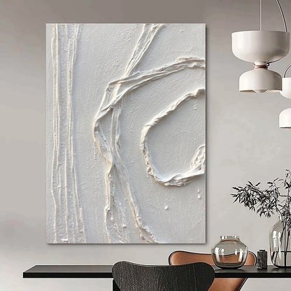 White Textured Curved Abstraction - Minimalist Textured Acrylic On Canvas CT1348